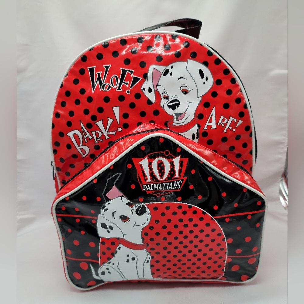 Vintage 101 Dalmatians Vinyl Backpack 90s Disney Pyramid Woof Arf Bark Polka Dot